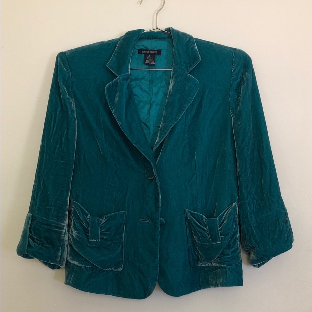 Boston Proper Teal Velvet Blazer